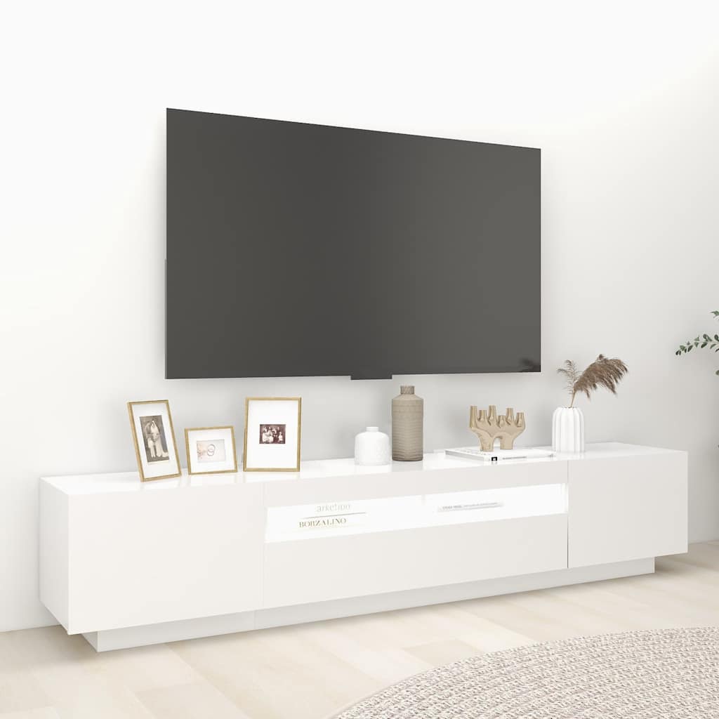 tv-skab med LED-lys 200x35x40 cm hvid