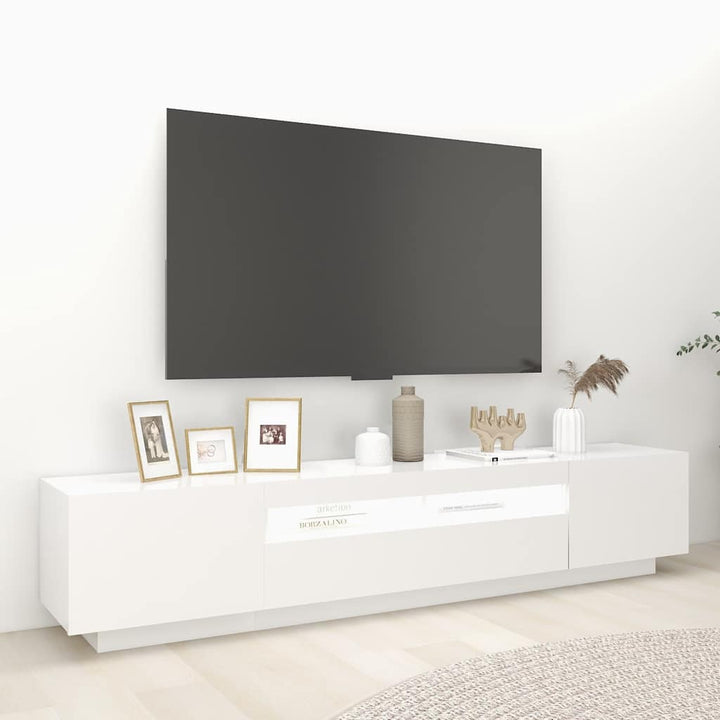 tv-skab med LED-lys 200x35x40 cm hvid