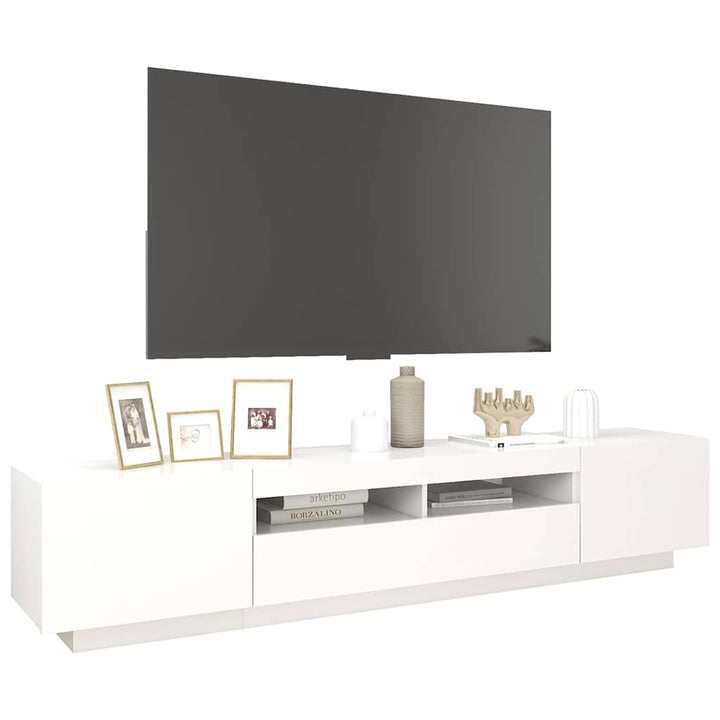 tv-skab med LED-lys 200x35x40 cm hvid