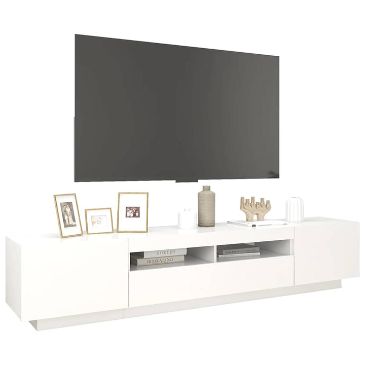 tv-skab med LED-lys 200x35x40 cm hvid
