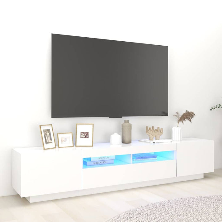 tv-skab med LED-lys 200x35x40 cm hvid