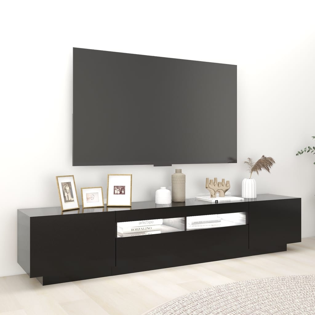 tv-skab med LED-lys 200x35x40 cm sort