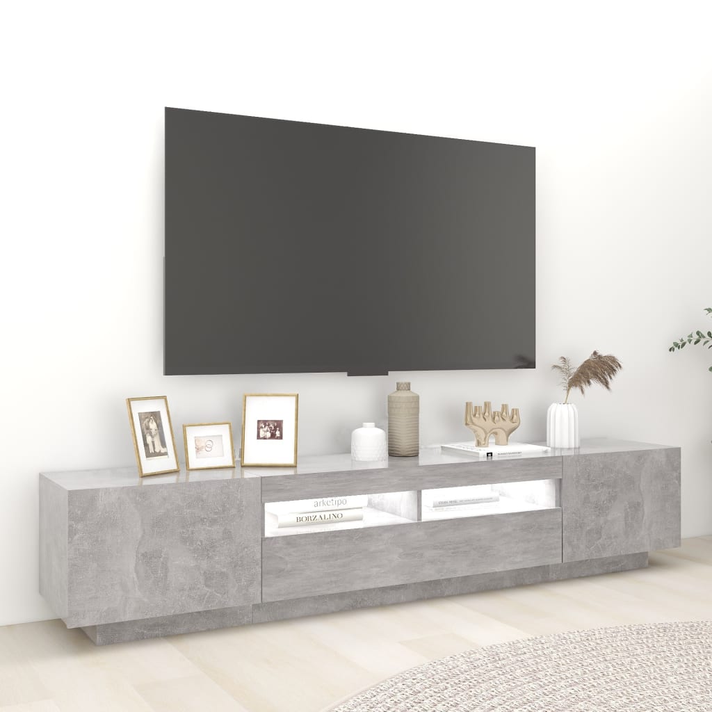 tv-skab med LED-lys 200x35x40 cm betongrå
