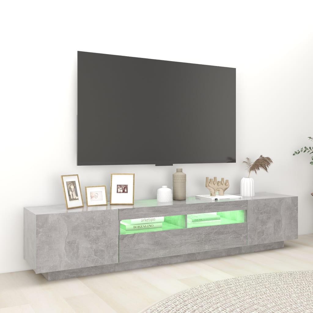 tv-skab med LED-lys 200x35x40 cm betongrå
