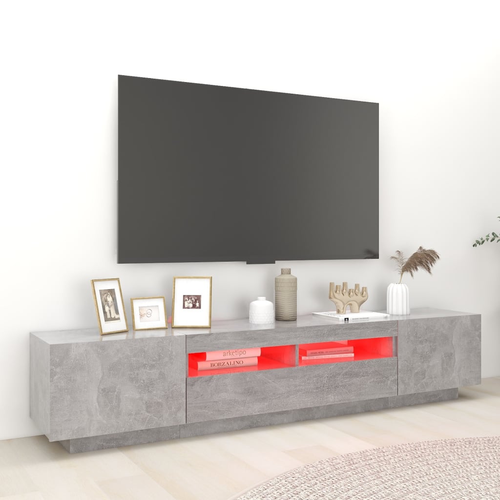 tv-skab med LED-lys 200x35x40 cm betongrå
