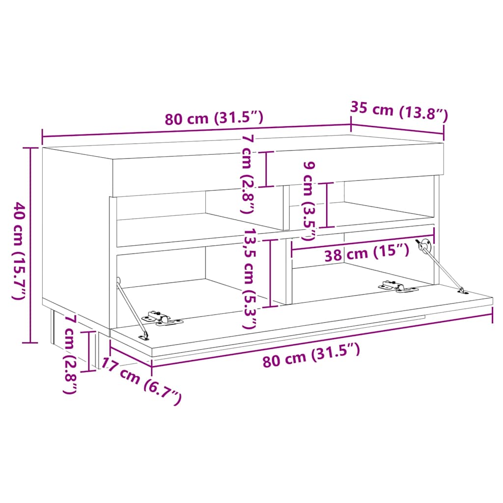 tv-skab med LED-lys 260x35x40 cm hvid