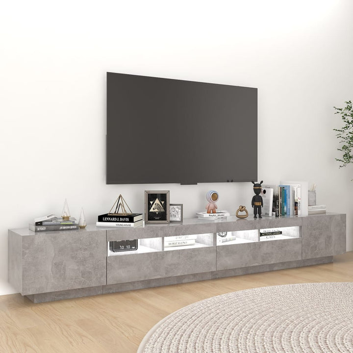 tv-skab med LED-lys 260x35x40 cm betongrå