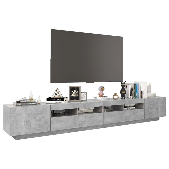 tv-skab med LED-lys 260x35x40 cm betongrå