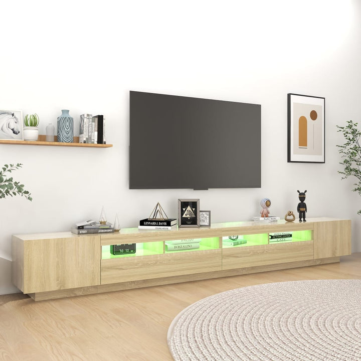 tv-skab med LED-lys 300x35x40 cm sonoma-eg