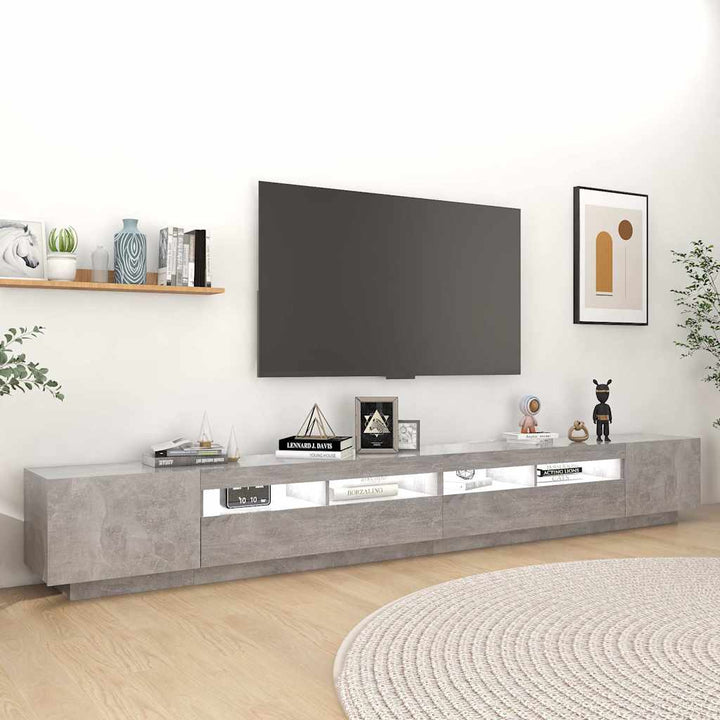 tv-skab med LED-lys 300x35x40 cm betongrå