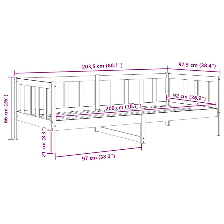 daybed 90x200 cm massivt fyrretræ hvid