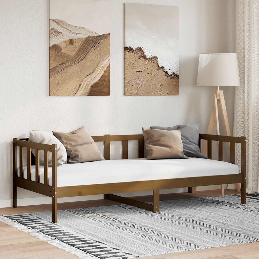 daybed 90x200 cm massivt fyrretræ gyldenbrun