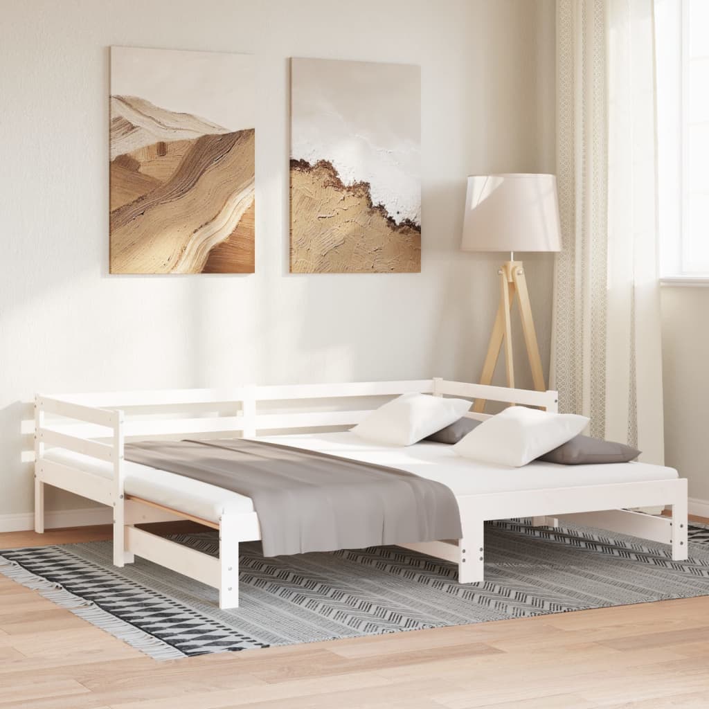 daybed med udtræk 2x(90x200) cm massivt fyrretræ hvid