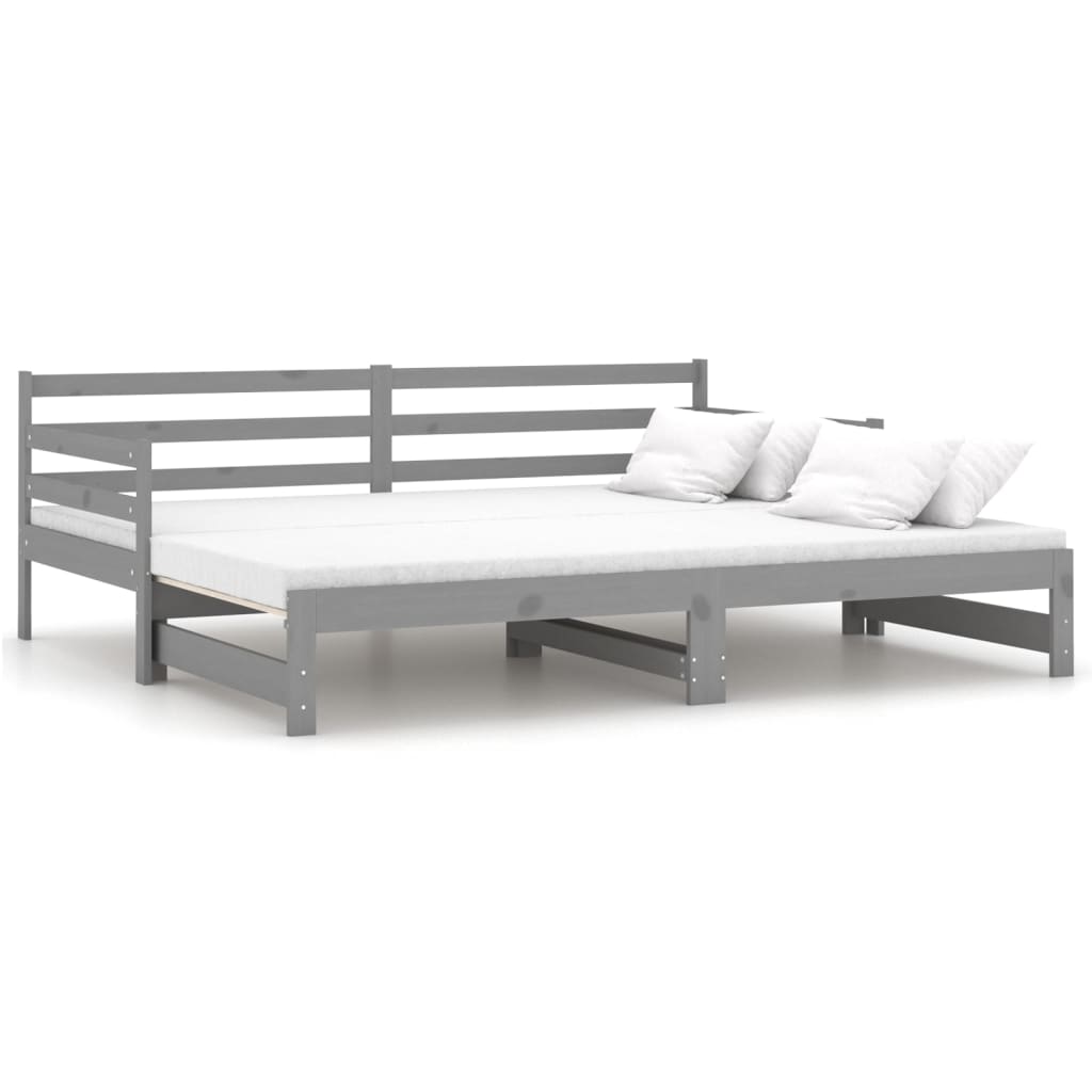 daybed med udtræk 2x(90x200) cm massivt fyrretræ grå