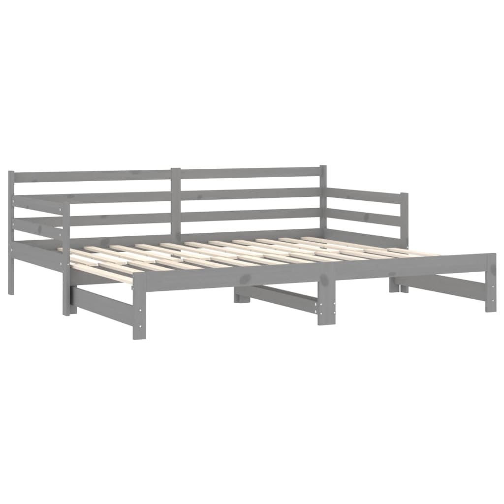 daybed med udtræk 2x(90x200) cm massivt fyrretræ grå