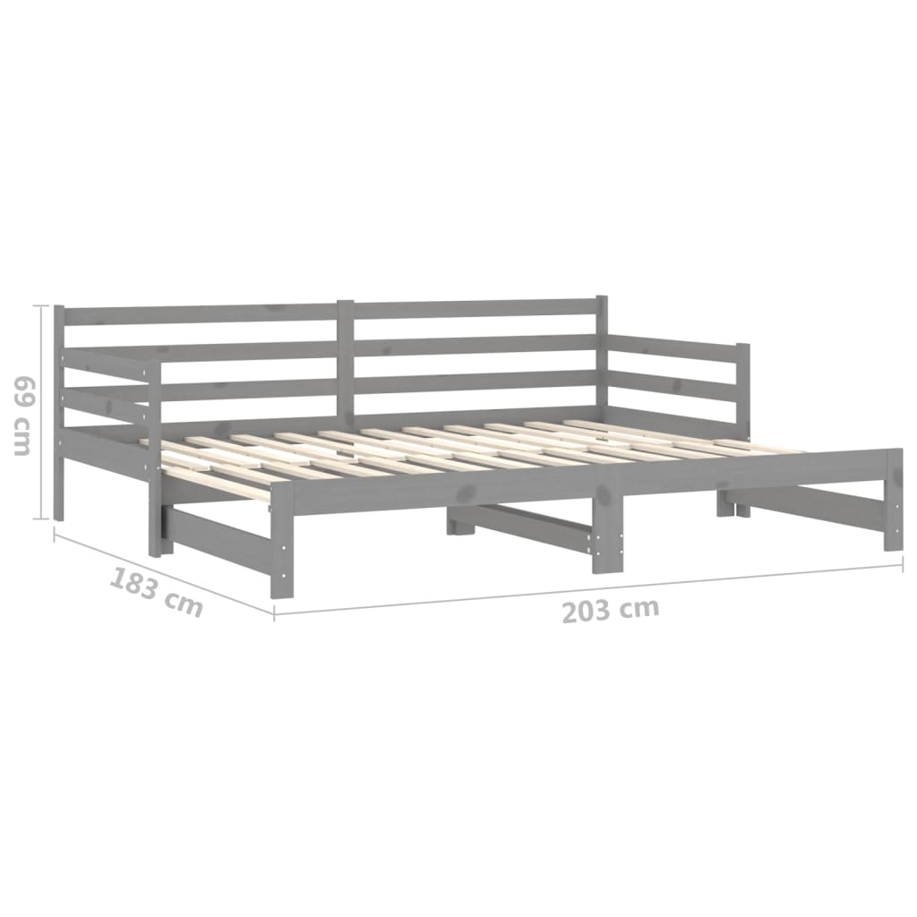 daybed med udtræk 2x(90x200) cm massivt fyrretræ grå