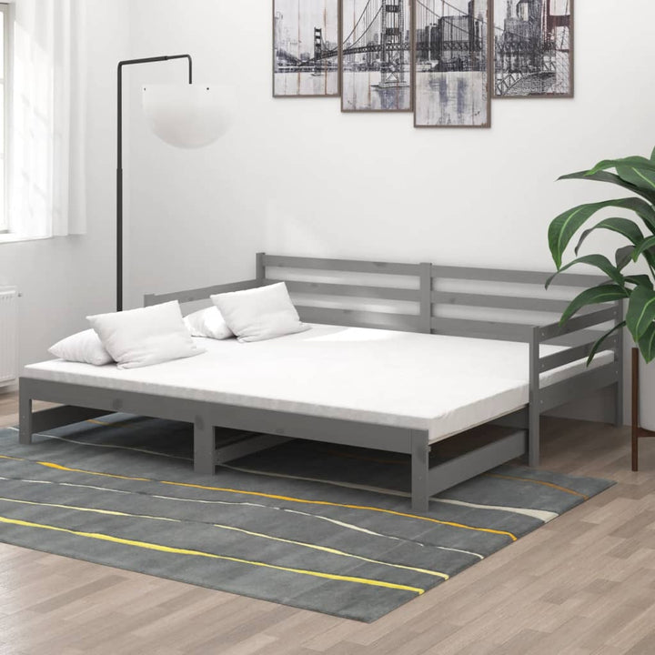 daybed med udtræk 2x(90x200) cm massivt fyrretræ grå