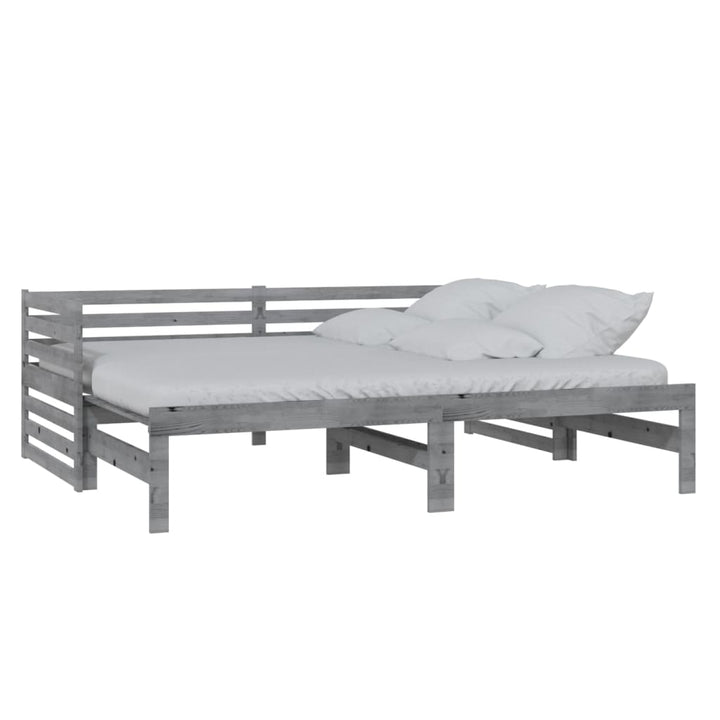 daybed med udtræk 2x(90x200) cm massivt fyrretræ grå