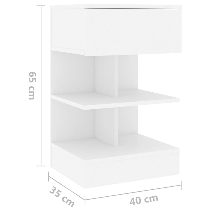 sengebord 40x35x65 cm konstrueret træ hvid