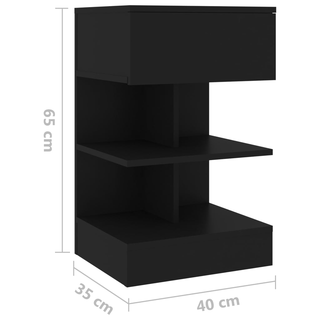 sengebord 40x35x65 cm konstrueret træ sort