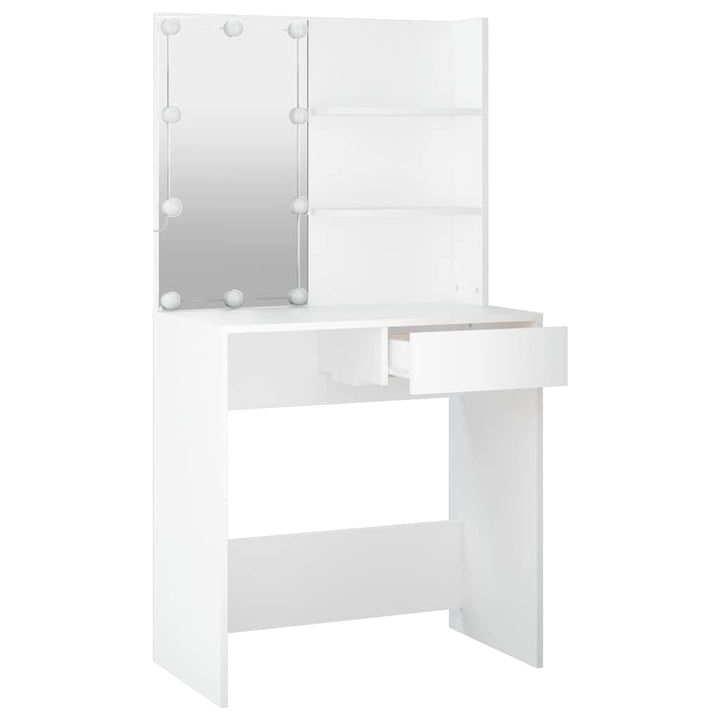 makeupbord med LED-lys 74,5x40x141 cm hvid