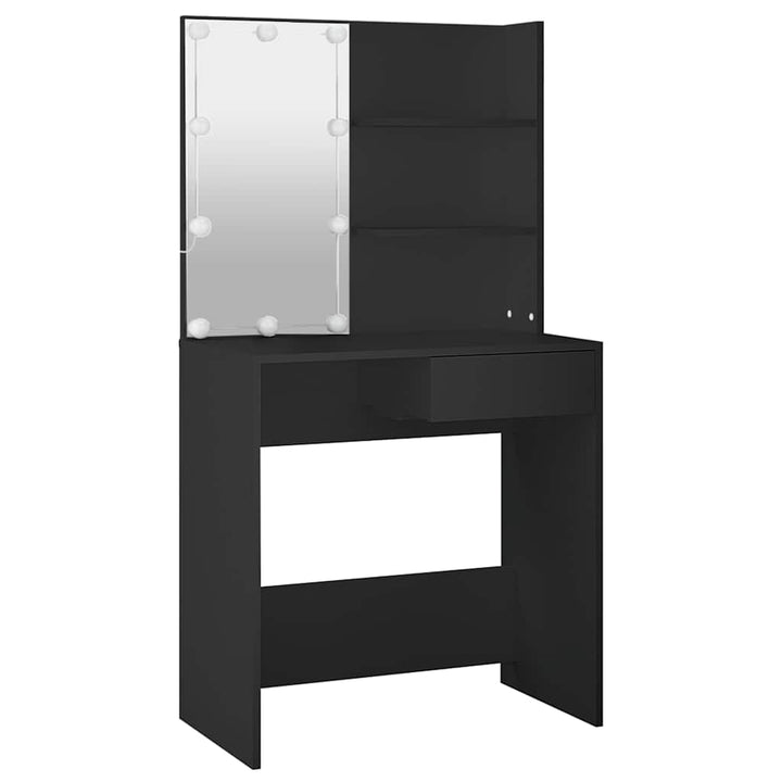 makeupbord med LED-lys 74,5x40x141 cm sort