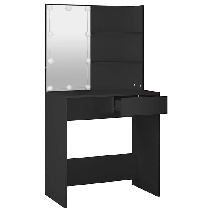 makeupbord med LED-lys 74,5x40x141 cm sort