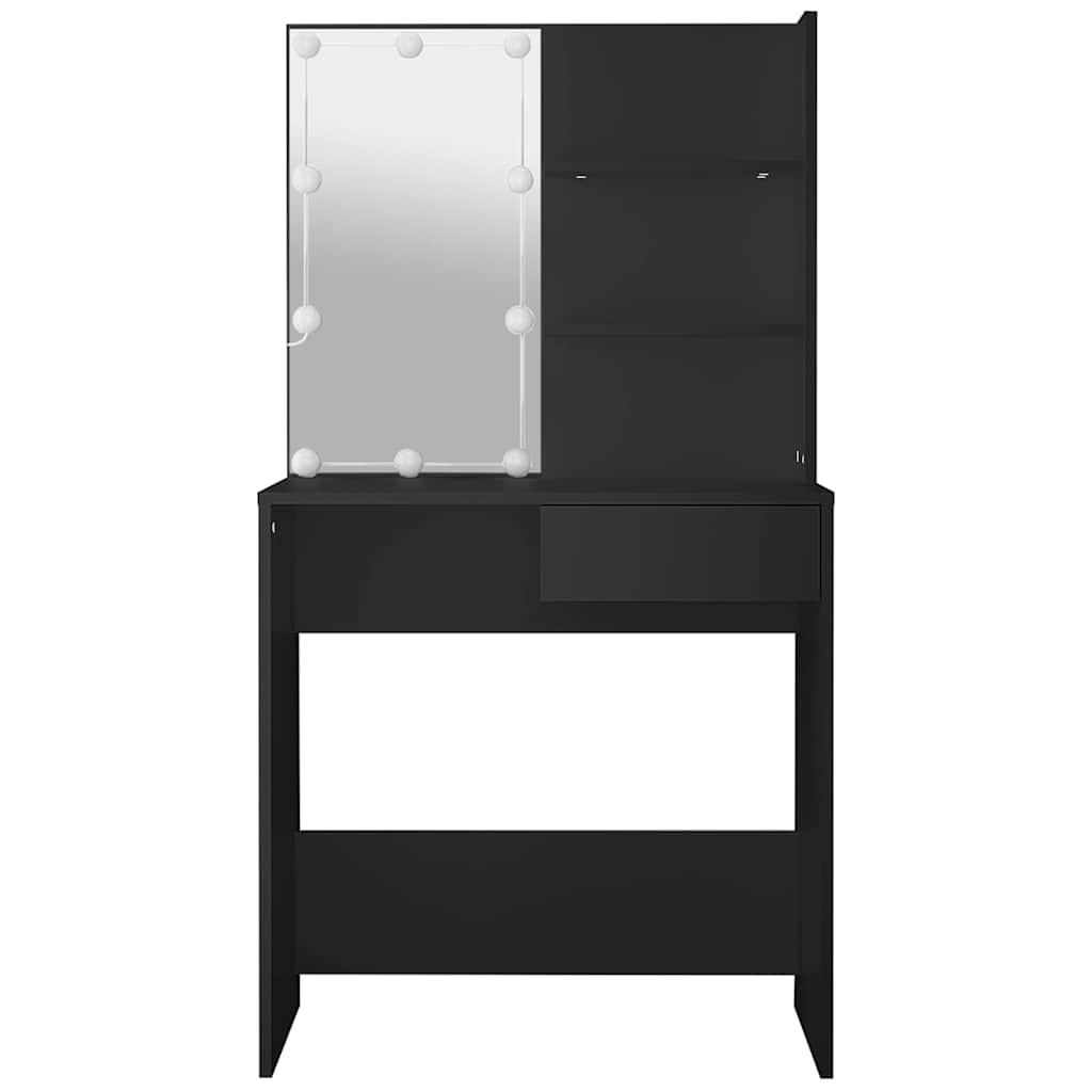 makeupbord med LED-lys 74,5x40x141 cm sort