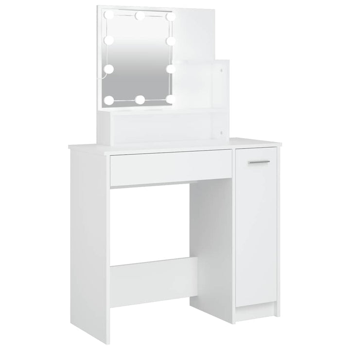 makeupbord med LED-lys 86,5x35x136 cm hvid