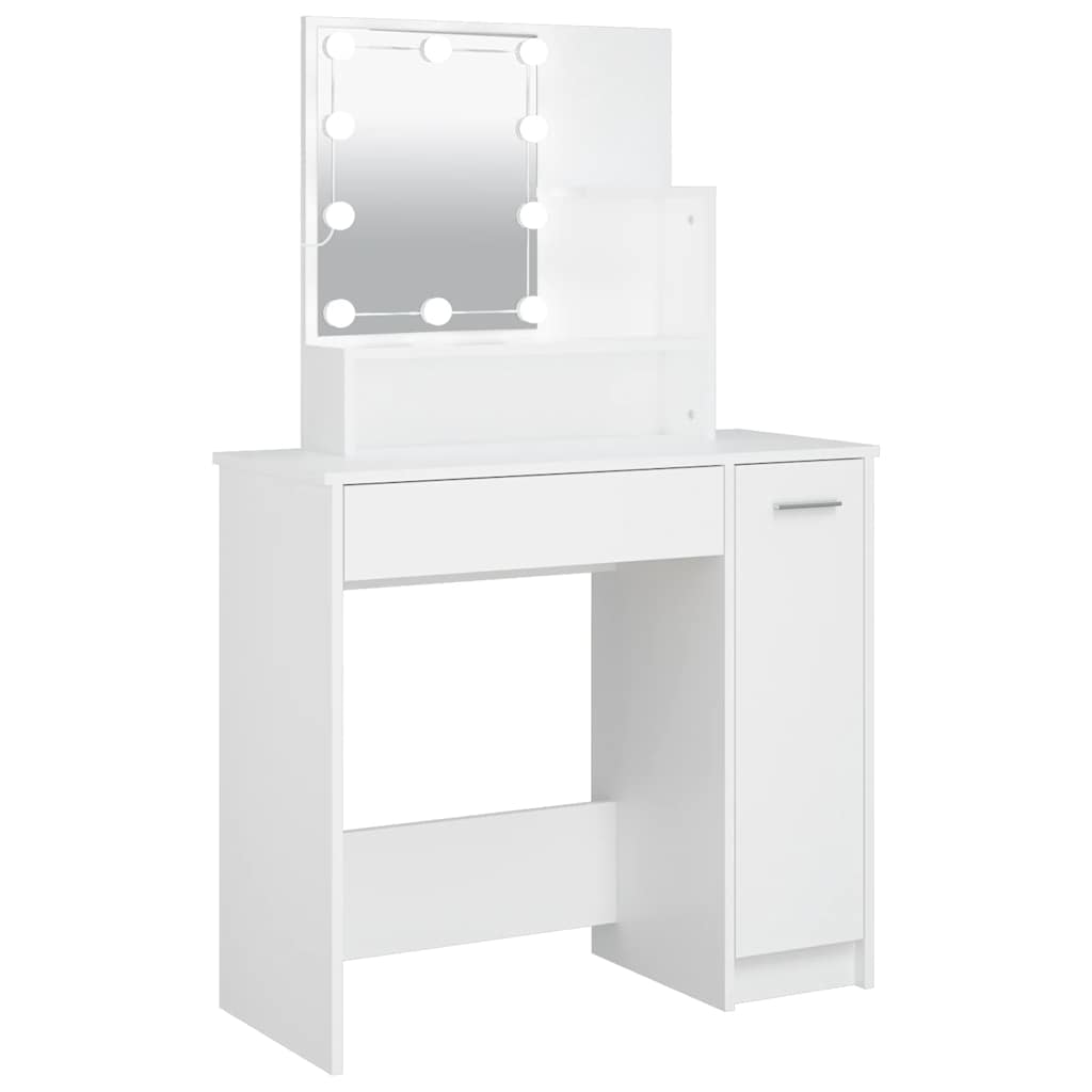 makeupbord med LED-lys 86,5x35x136 cm hvid