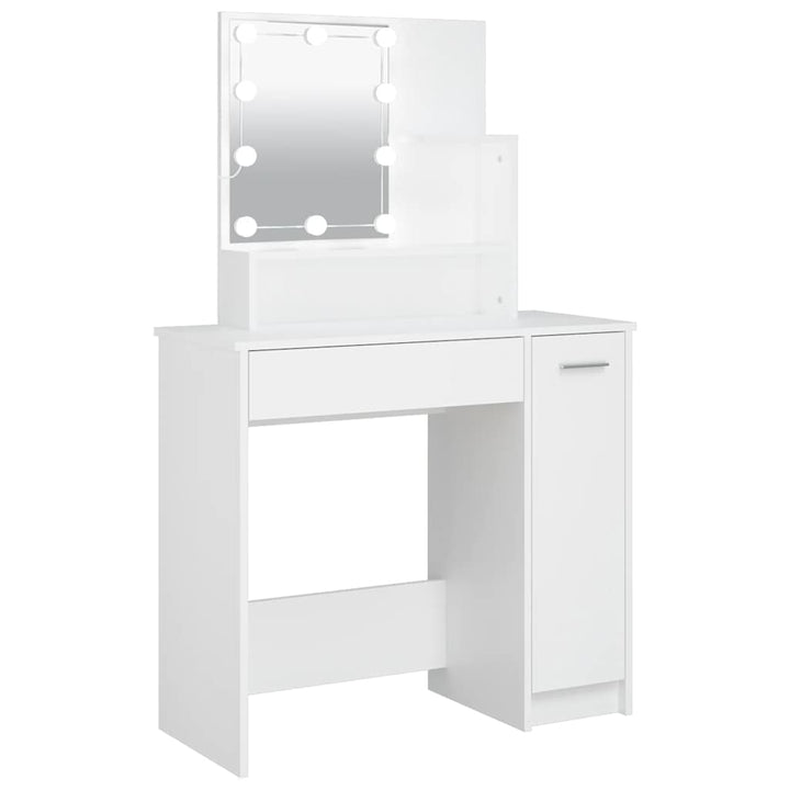 makeupbord med LED-lys 86,5x35x136 cm hvid