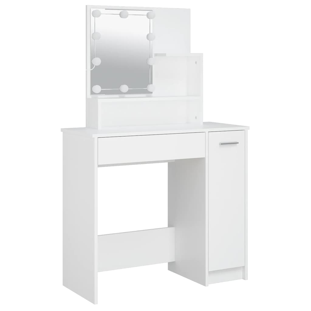 makeupbord med LED-lys 86,5x35x136 cm hvid