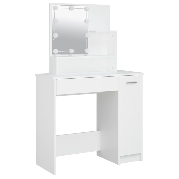 makeupbord med LED-lys 86,5x35x136 cm hvid