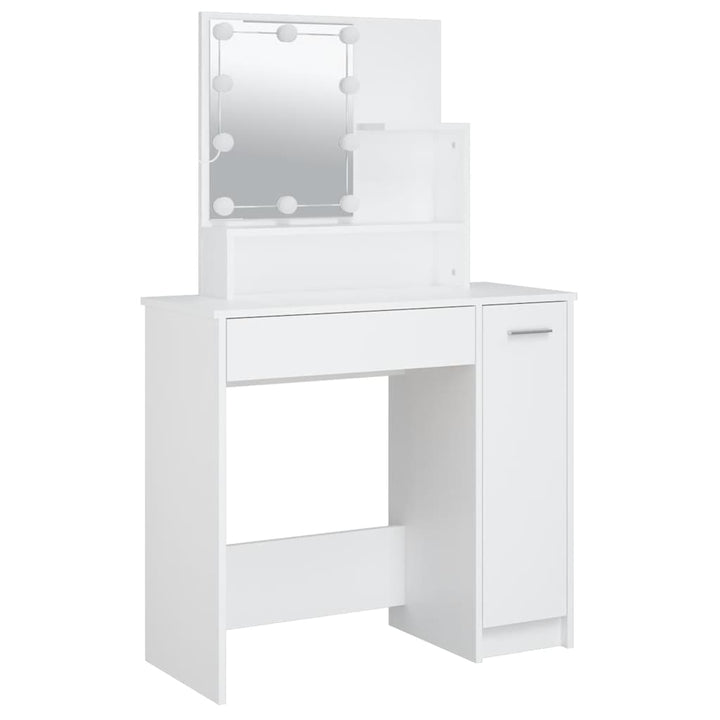 makeupbord med LED-lys 86,5x35x136 cm hvid