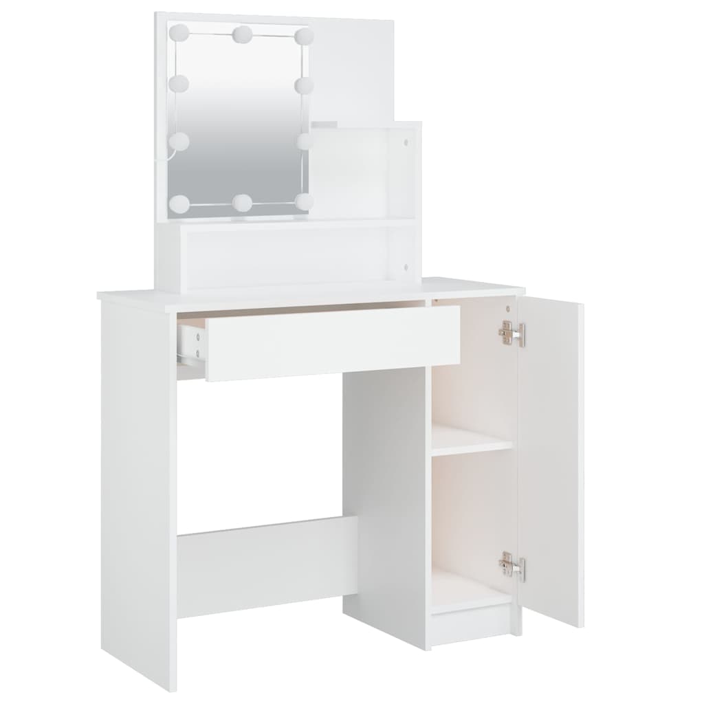 makeupbord med LED-lys 86,5x35x136 cm hvid
