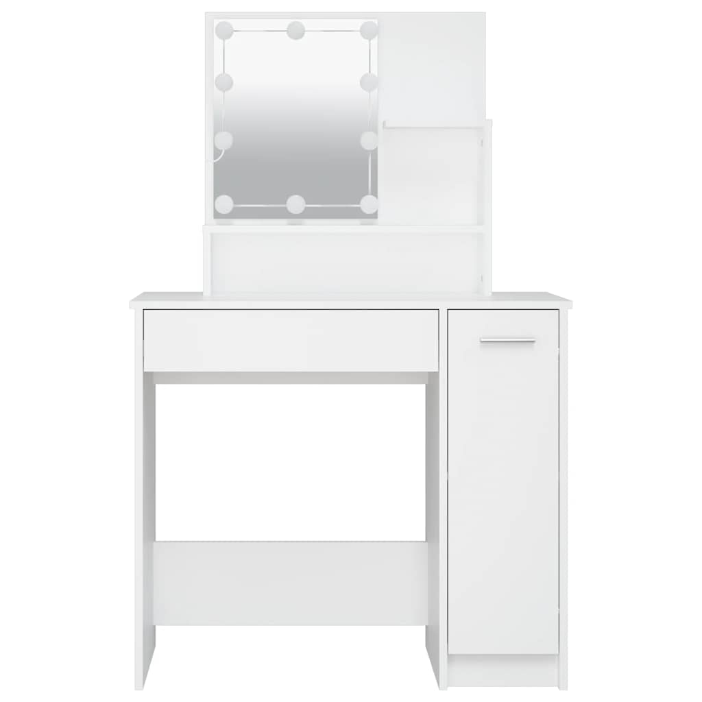makeupbord med LED-lys 86,5x35x136 cm hvid