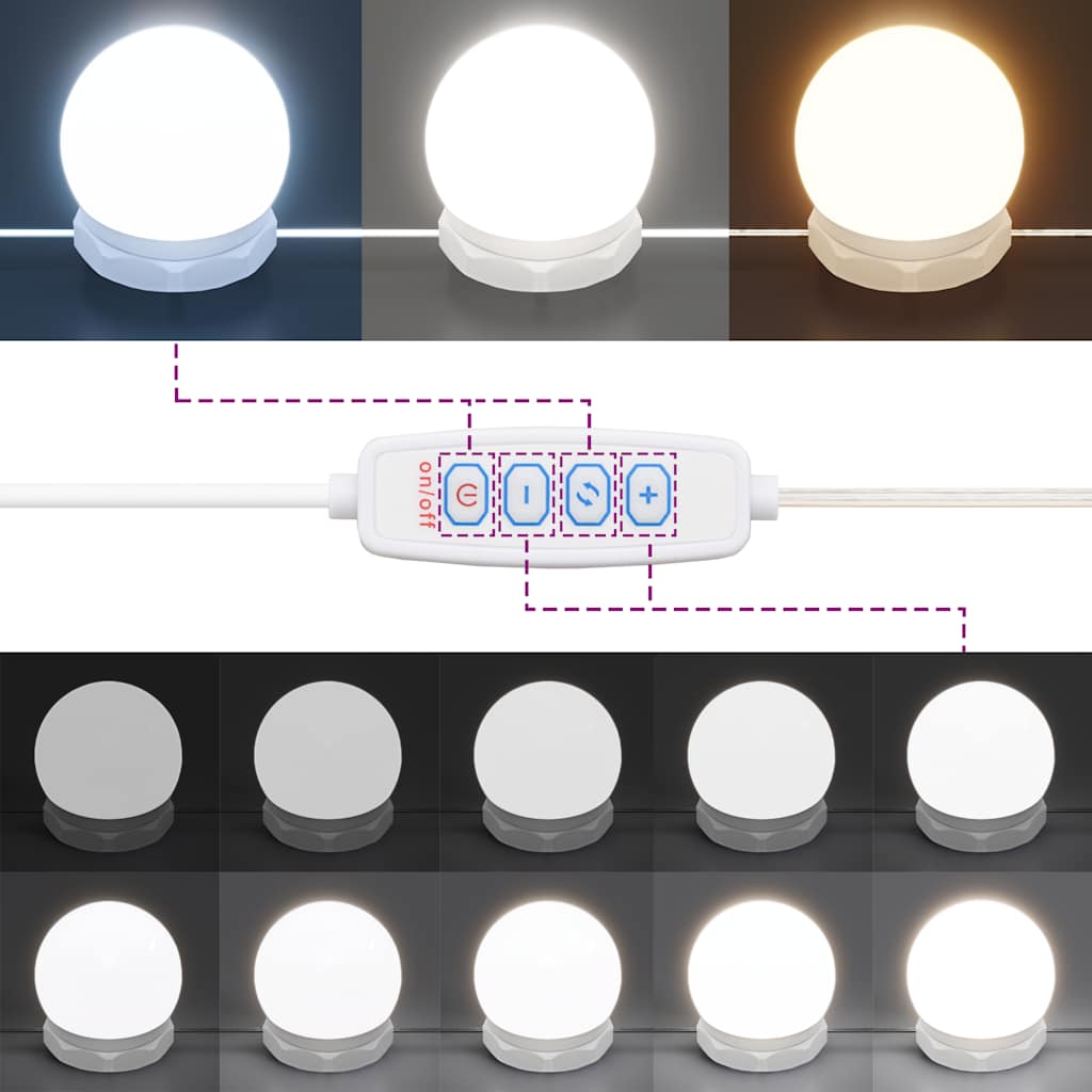 makeupbord med LED-lys 86,5x35x136 cm hvid