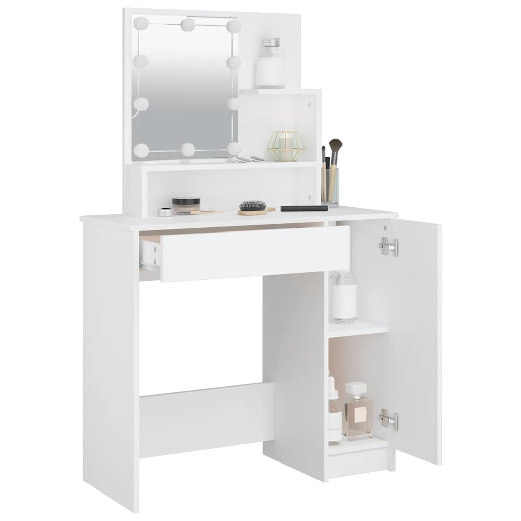 makeupbord med LED-lys 86,5x35x136 cm hvid