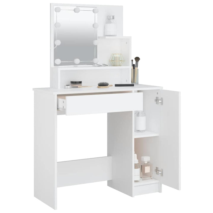 makeupbord med LED-lys 86,5x35x136 cm hvid