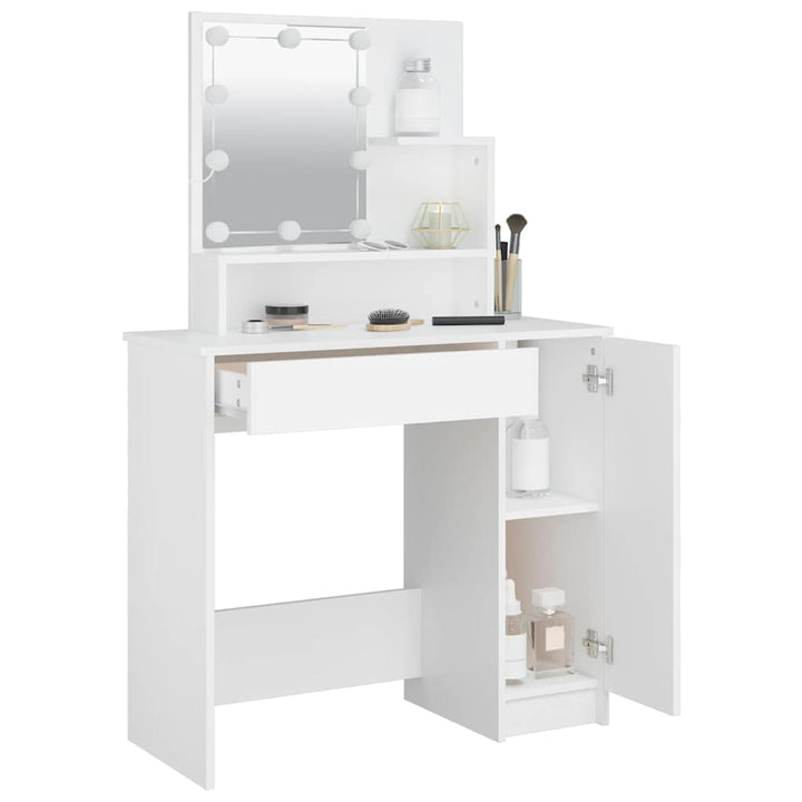 makeupbord med LED-lys 86,5x35x136 cm hvid