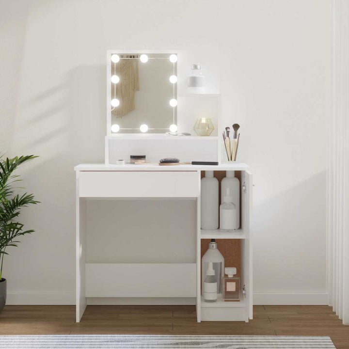 makeupbord med LED-lys 86,5x35x136 cm hvid