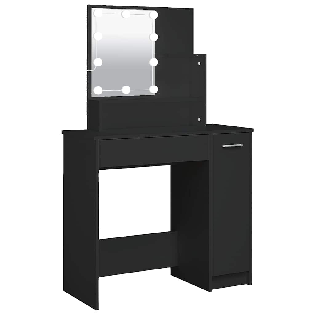 makeupbord med LED-lys 86,5x35x136 cm sort