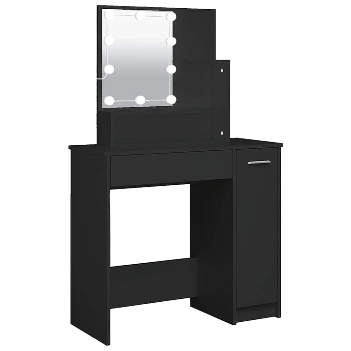 makeupbord med LED-lys 86,5x35x136 cm sort