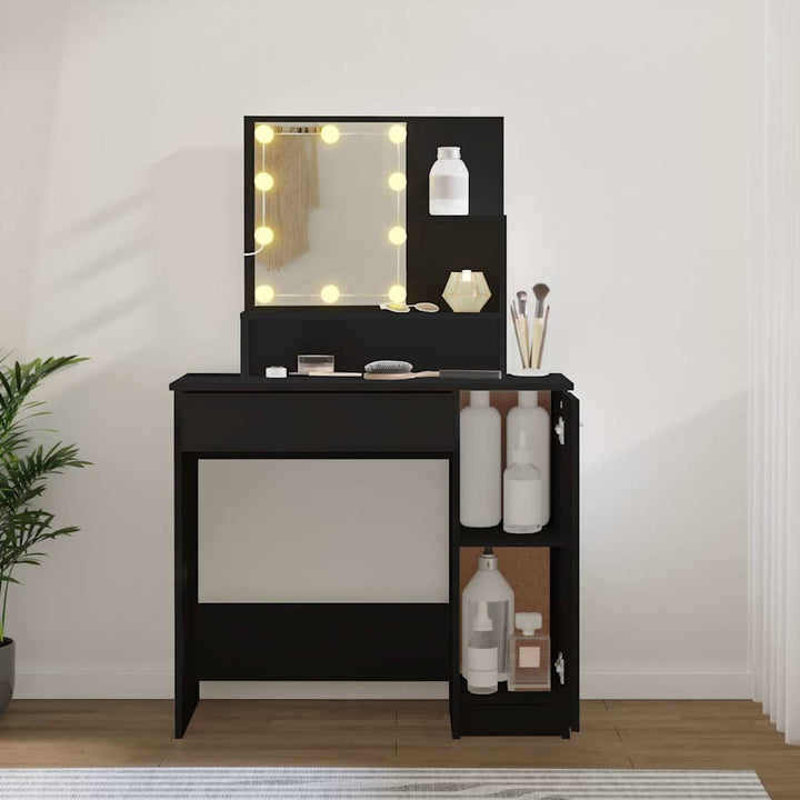makeupbord med LED-lys 86,5x35x136 cm sort