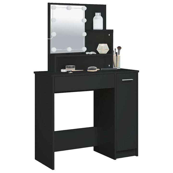 makeupbord med LED-lys 86,5x35x136 cm sort