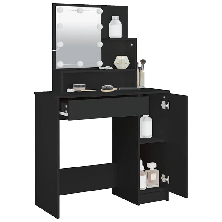 makeupbord med LED-lys 86,5x35x136 cm sort