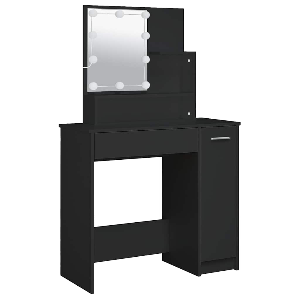 makeupbord med LED-lys 86,5x35x136 cm sort