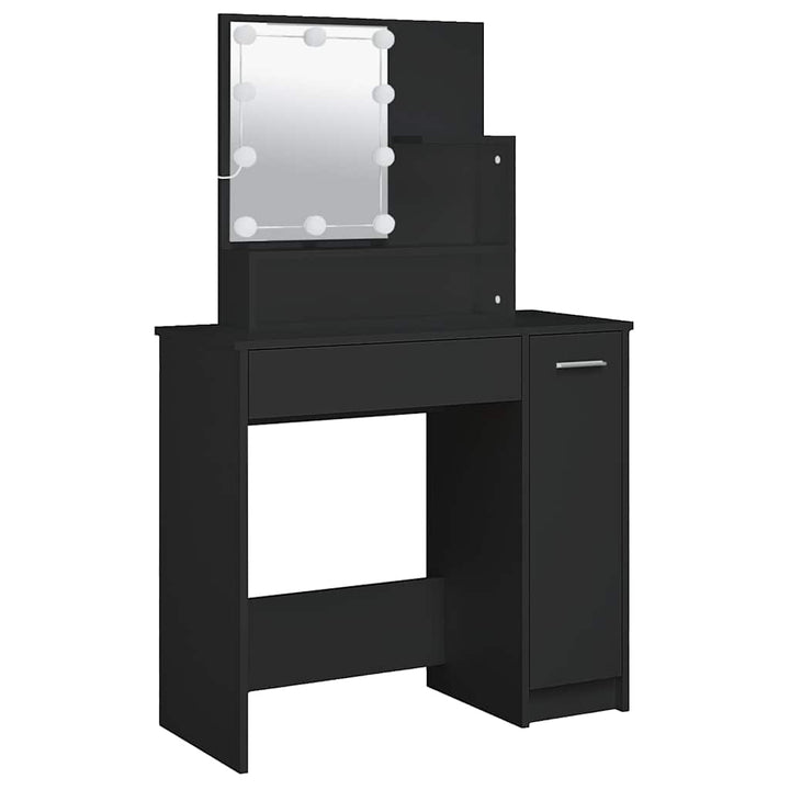 makeupbord med LED-lys 86,5x35x136 cm sort