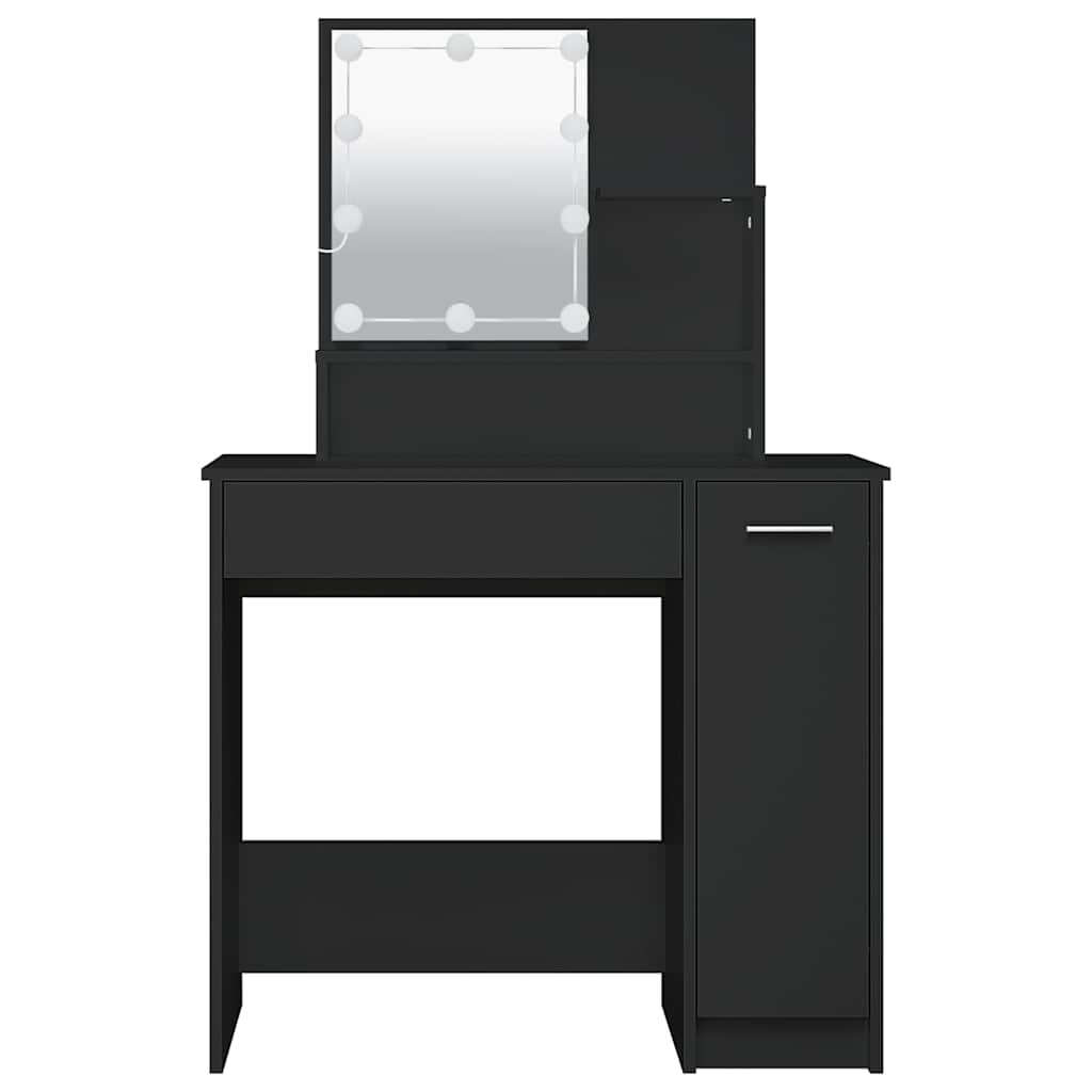 makeupbord med LED-lys 86,5x35x136 cm sort