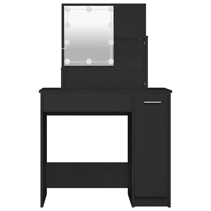 makeupbord med LED-lys 86,5x35x136 cm sort